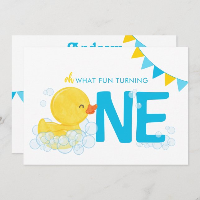 Watercolor Rubber Duck Double Sided 1st Birthday Invitation (Front/Back)