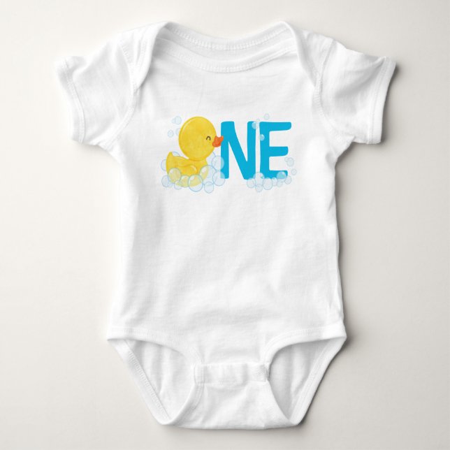 Watercolor Rubber Duck ONE 1st Birthday Boy Baby Bodysuit (Front)