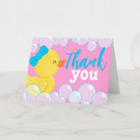 Watercolor Rubber Duck Pink Folded Thank You Card