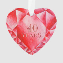 Watercolor Ruby Heart 40th Wedding Anniversary