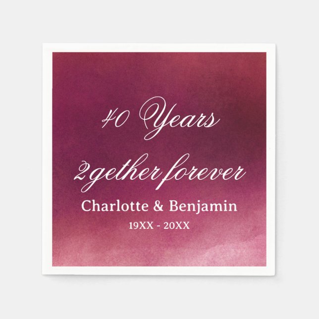 Watercolor Ruby Wedding 40 years Anniversary  Napkin (Front)