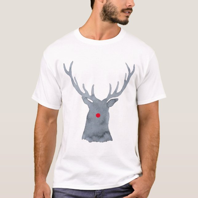 Watercolor Rudolph deer silhouette Christmas T-Shirt (Front)