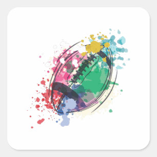 Watercolor rugby ball square sticker