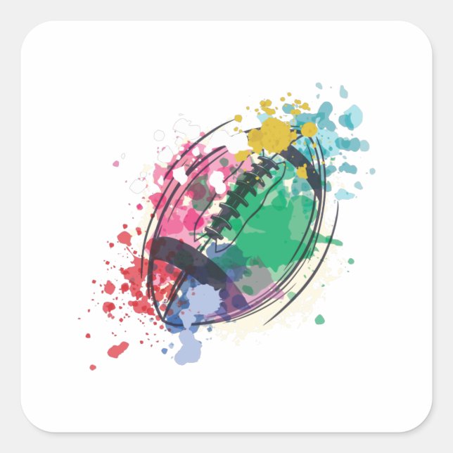 Watercolor rugby ball square sticker (Front)