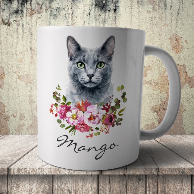 Watercolor Russian Blue Cat Coffee Mug (Creator Uploaded)