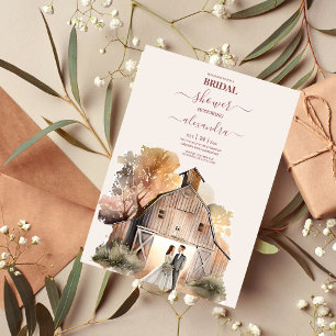 Watercolor Rustic Barn Bridal Shower Invitation