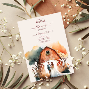 Watercolor Rustic Barn Bridal Shower Invitation