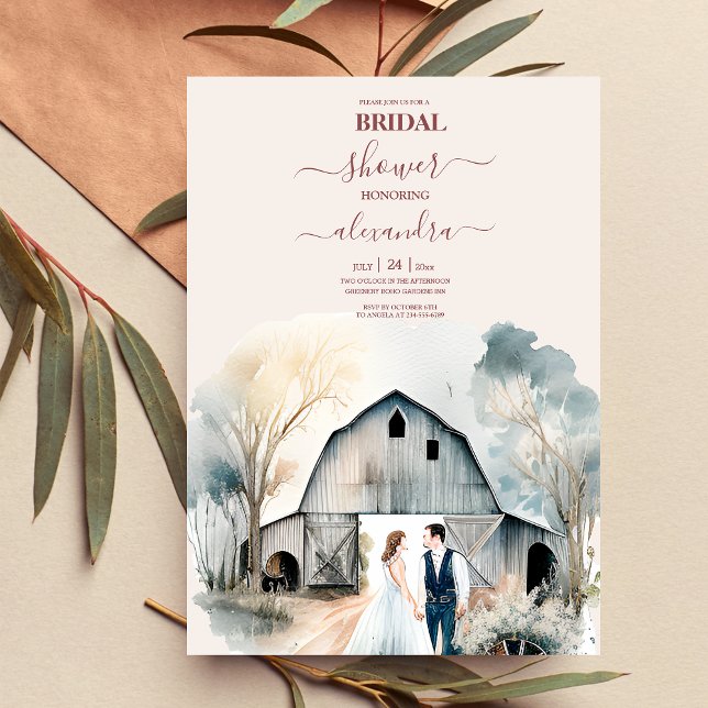 Watercolor Rustic Barn Bridal Shower Invitation (Creator Uploaded)