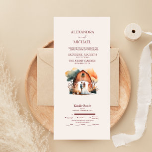 Watercolor Rustic Barn Wedding All In One Invitation
