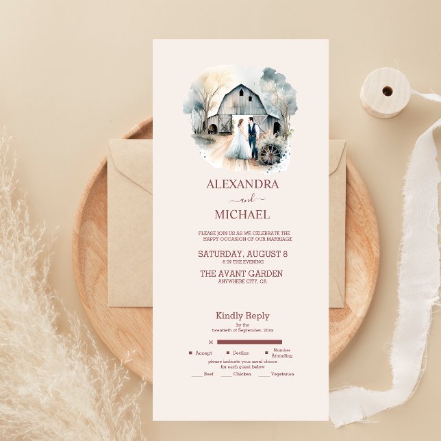 Watercolor Rustic Barn Wedding All In One Invitation (Creator Uploaded)