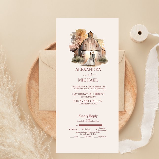 Watercolor Rustic Barn Wedding All In One Invitation (Creator Uploaded)