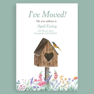 Watercolor Rustic Birdhouse Moving Announcement