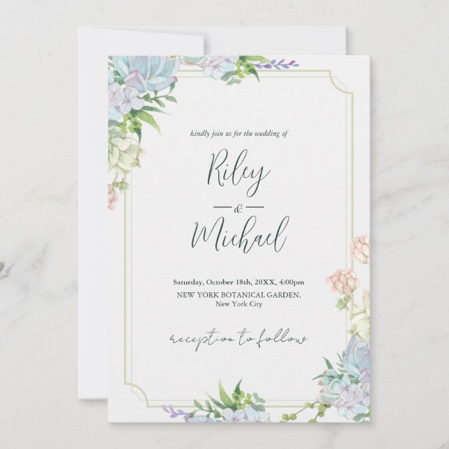 Watercolor Rustic Blue Flower&Botanical  Invitation (Front)