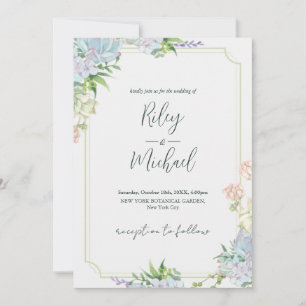 Watercolor Rustic Blue Flower&Botanical Invitation