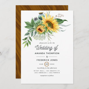 Watercolor Rustic Bohemian Sunflower Wedding Invitation