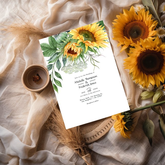 Watercolor Rustic Bohemian Sunflower Wedding Invitation (Creator Uploaded)