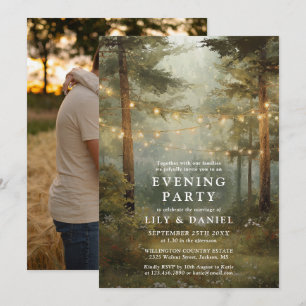 Watercolor Rustic Boho Forest Photo Evening Party Invitation