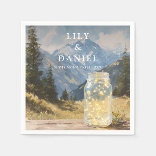 Watercolor Rustic Boho Mountain Mason Jar Wedding Napkin