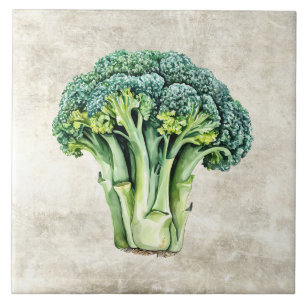 Watercolor Rustic Broccoli Faux Texture Tile