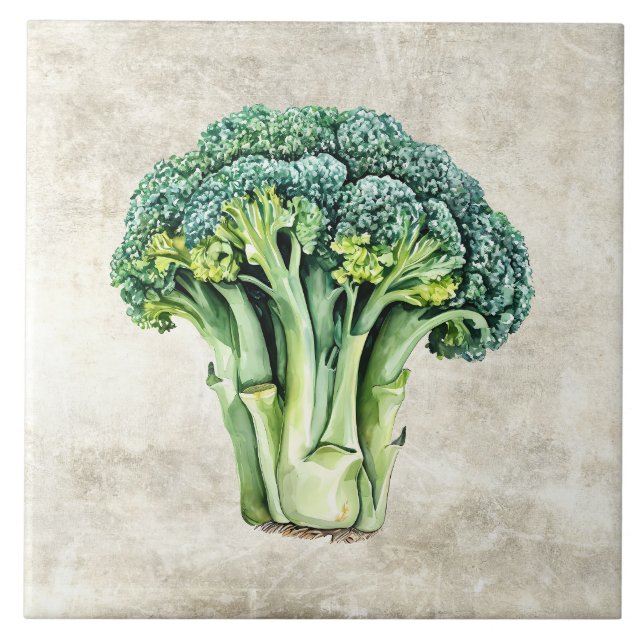 Watercolor Rustic Broccoli Faux Texture  Tile (Front)