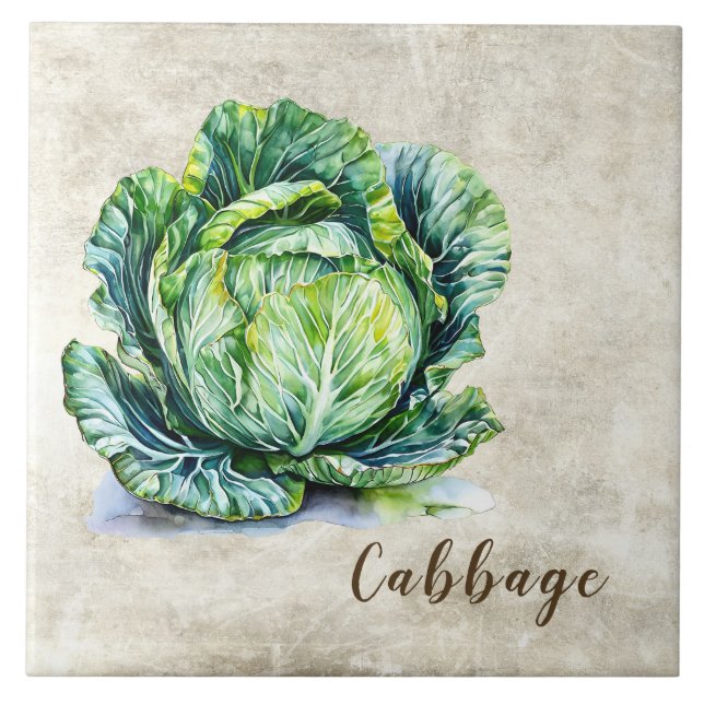 Watercolor Rustic Cabbage Faux Texture  Tile (Front)