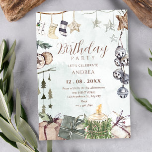 Watercolor rustic christmas decor birthday invitation