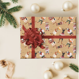 Watercolor Rustic Christmas Dog Wrapping Paper