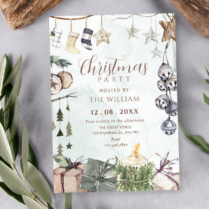 Watercolor rustic christmas party decoration invitation