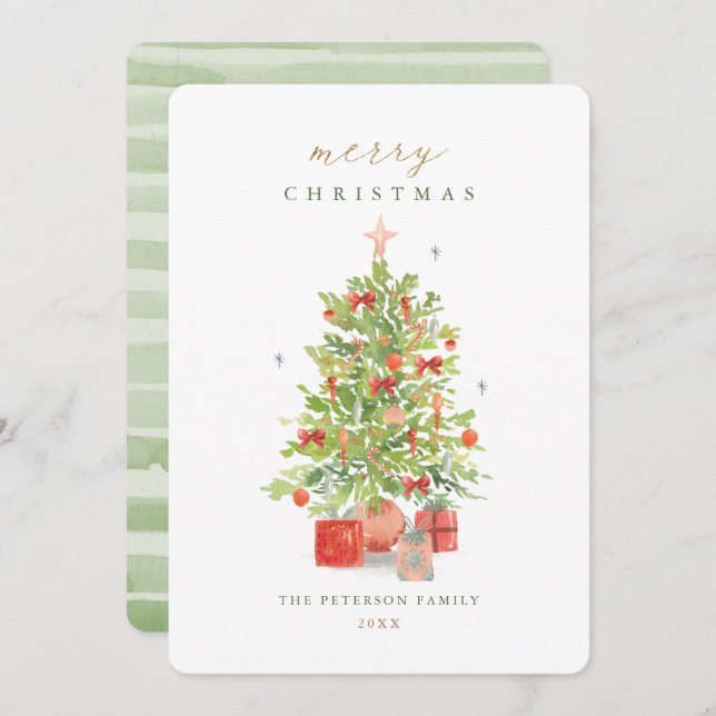Watercolor Rustic Christmas Tree Christmas Party I Invitation (Front/Back)