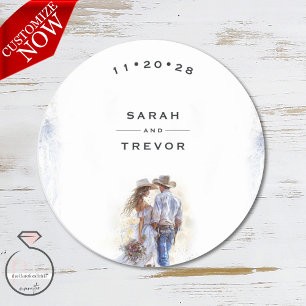 Watercolor Rustic Cowboy Wedding  Classic Round Sticker