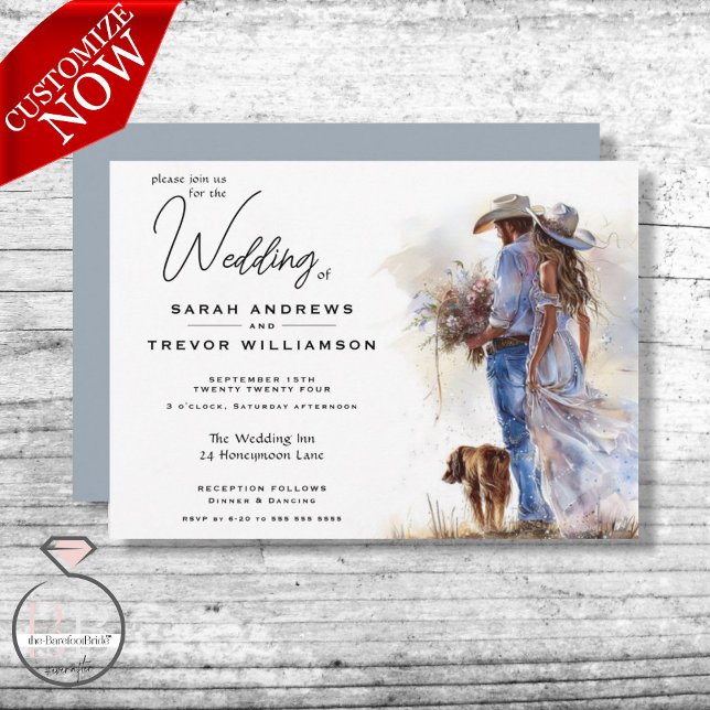 Watercolor Rustic Cowboy Wedding  Invitation (Creator Uploaded)