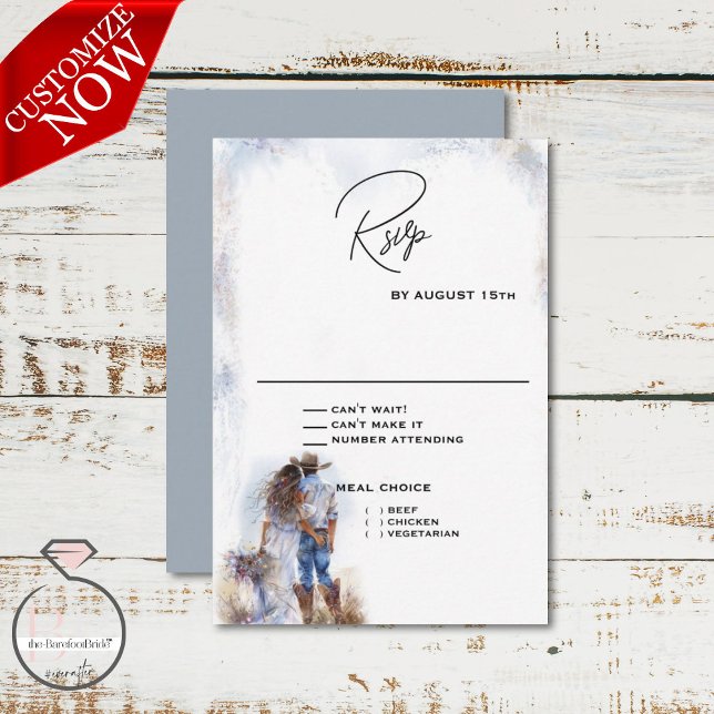 Watercolor Rustic Cowboy Wedding  RSVP Card (Creator Uploaded)