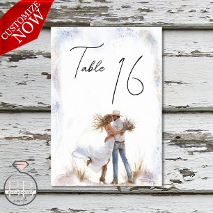 Watercolor Rustic Cowboy Wedding  Table Number