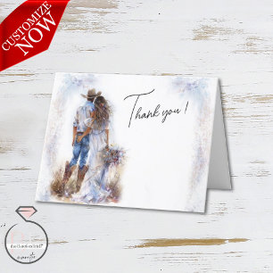 Watercolor Rustic Cowboy Wedding  Thank You Card