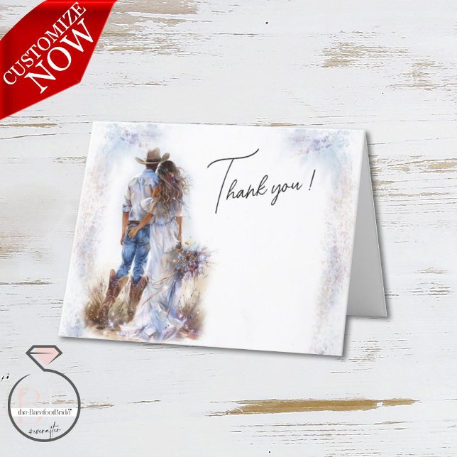 Watercolor Rustic Cowboy Wedding  Thank You Card (Creator Uploaded)