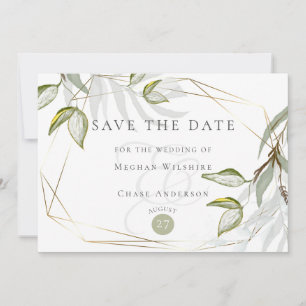 Watercolor Rustic Dusty Sage Foliage Save the Date Invitation