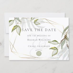 Watercolor Rustic Dusty Sage Foliage Save the Date Invitation