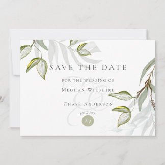 Watercolor Rustic Dusty Sage Foliage Save the Date Invitation