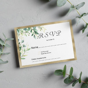 Watercolor rustic eucalyptus greenery gold RSVP Invitation