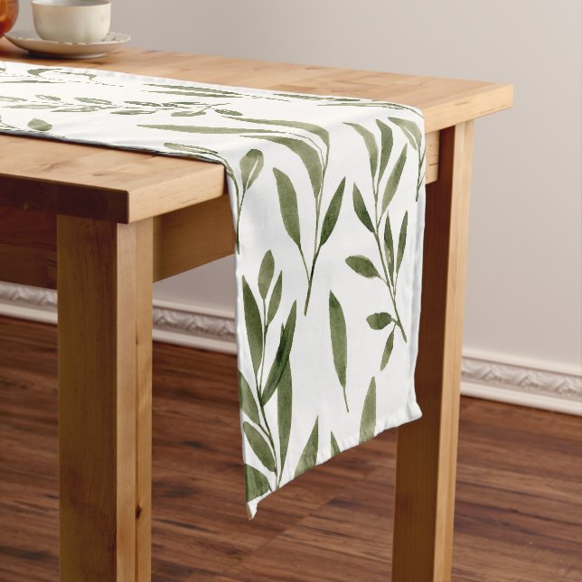 Watercolor Rustic Eucalyptus Greenery Leaves  Short Table Runner (In Situ)