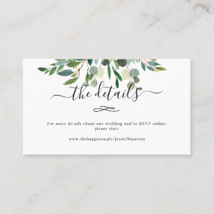 Watercolor Rustic Eucalyptus Leave Wedding Details Business Card