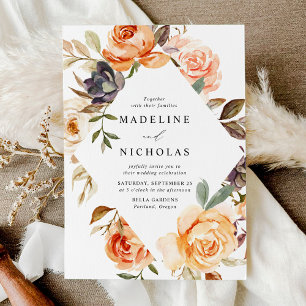 Watercolor Rustic Fall Floral Frame Wedding Invitation