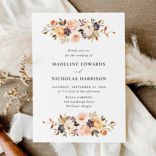 Watercolor Rustic Fall Floral Wedding Invitation (Creator Uploaded)