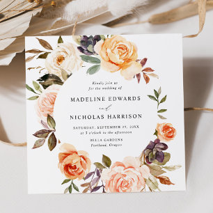 Watercolor Rustic Fall Floral Wedding Invitation