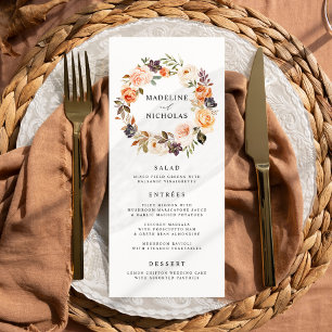 Watercolor Rustic Fall Floral Wedding Menu Card