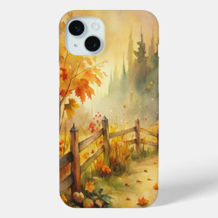 Watercolor Rustic Fall Landscape iPhone 15 Mini Case