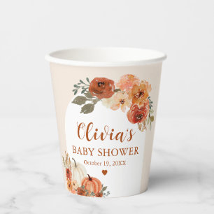 Watercolor Rustic Fall Little Pumpkin Baby Shower Paper Cups