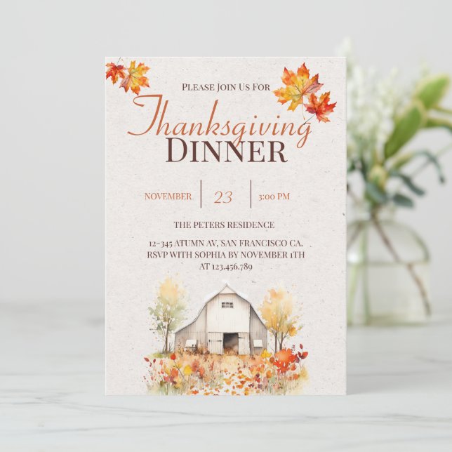 Watercolor Rustic  Fall Thanksgiving  Invitation  (Standing Front)