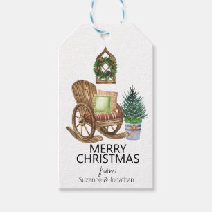 Watercolor Rustic Farm Rocking Chair Christmas Gift Tags