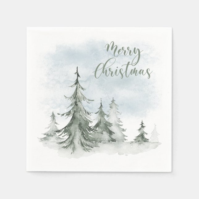 Watercolor Rustic Fir Trees Forest Winter Napkin (Front)